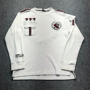 One Nation Mens Waffle Knit Thermal Shirt White Crest Embroidered Large